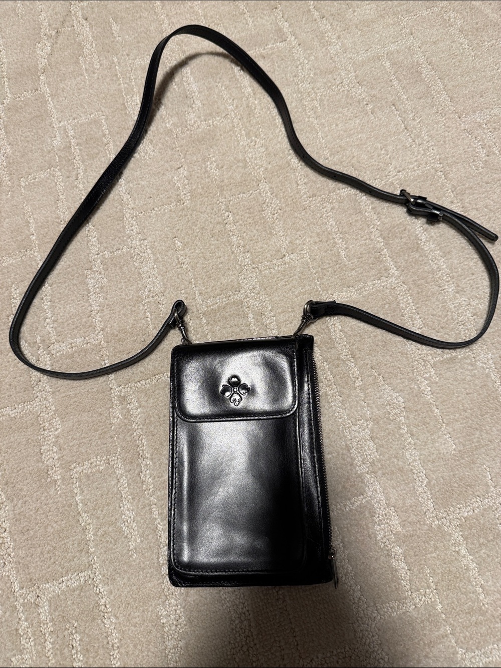 Patricia Nash Black Leather Crossbody Phone Bag